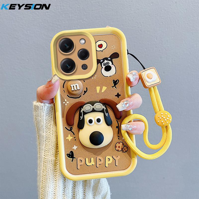 KEYSION Shockproof Case for Redmi 12 4G 5G with Lanyard Silicone Cute 3D Cartoon Doll Phone Cover for Xiaomi Redmi 12 5G
