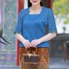 ZANZEA Women Square Neck Casual Lace Splice Half Sleeve Satin Blouse