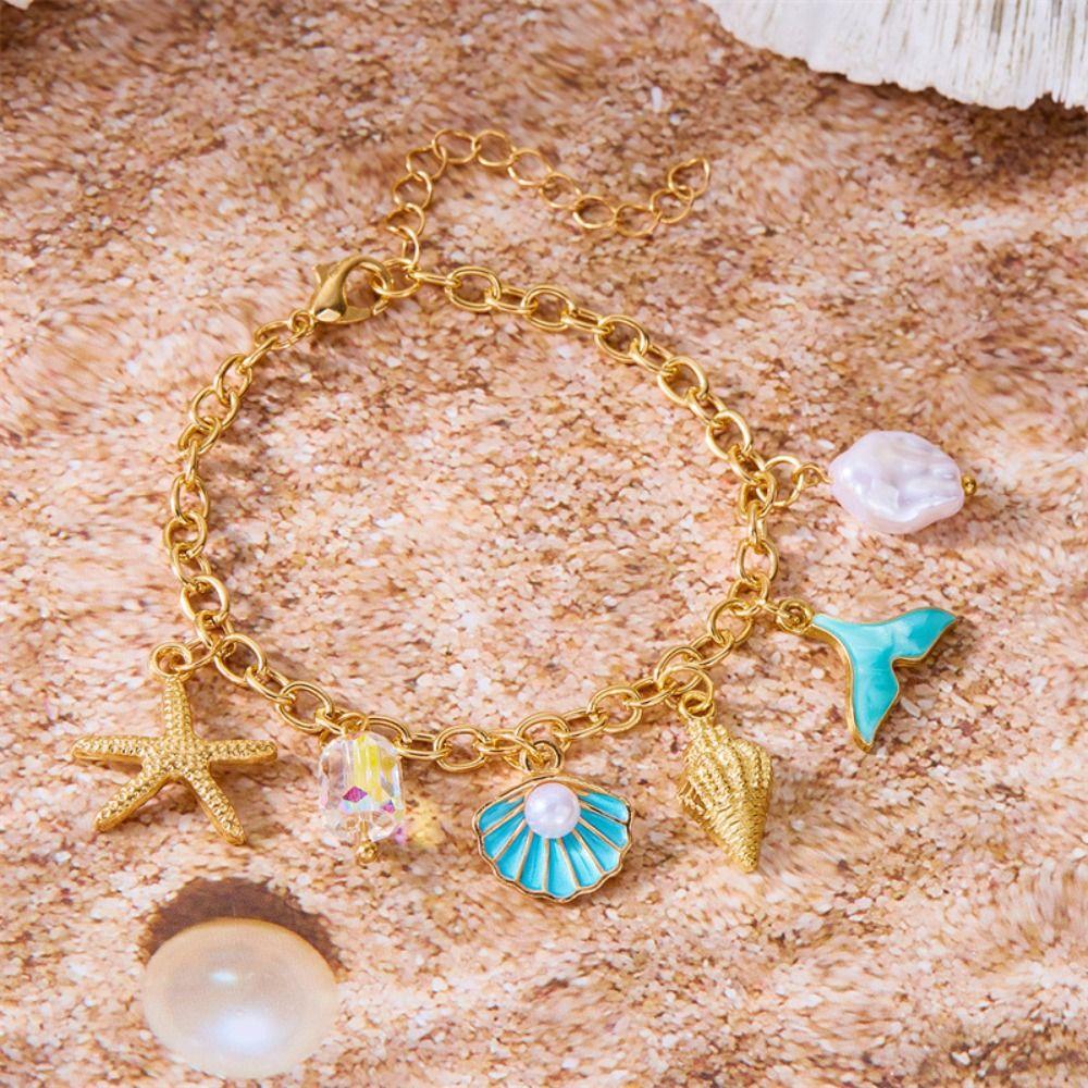 Boho Shell Starfish Bracelet Pearl Bohemian Beach Jewelry Metal Gold Bracelet Party Jewelry