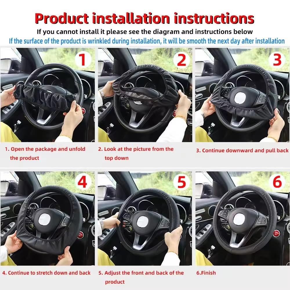 Four Seasons Motors Steering Wheel Cover Non Slip Sweat Absorbent Fiber PU Leather Handle Cover Bread Off Road Pickup Sedan