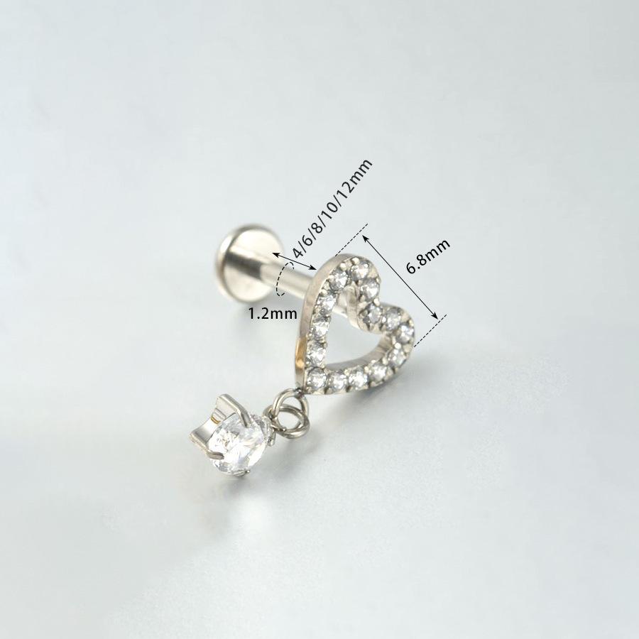 Titanium 0.9 Tooth Pendant Zircon Stud Earrings: Peach Heart & Star Design