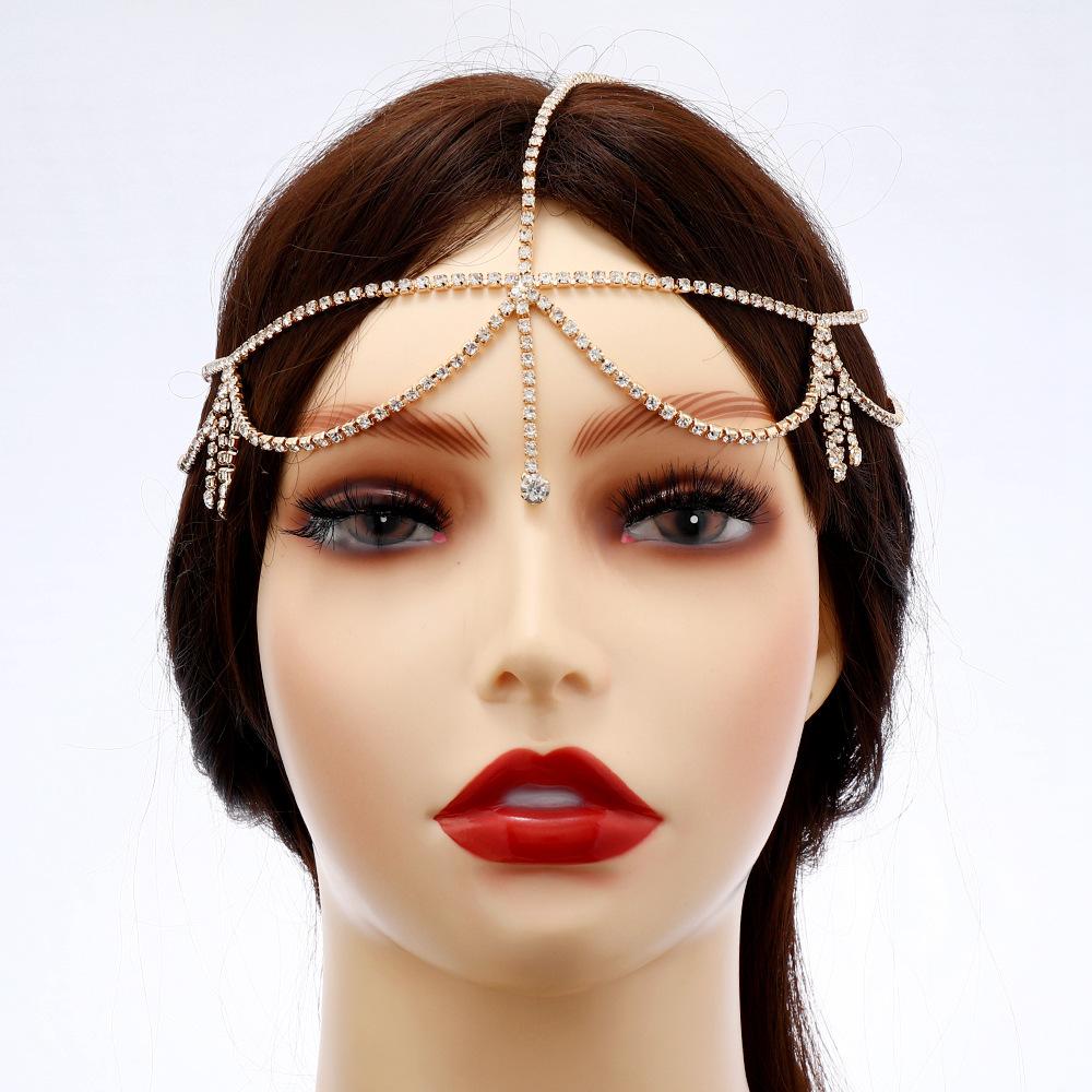 Cadena para el cabello con flecos de diamantes geométricos simples para mujer, accesorios para el cabello de moda con personalidad y temperamento.