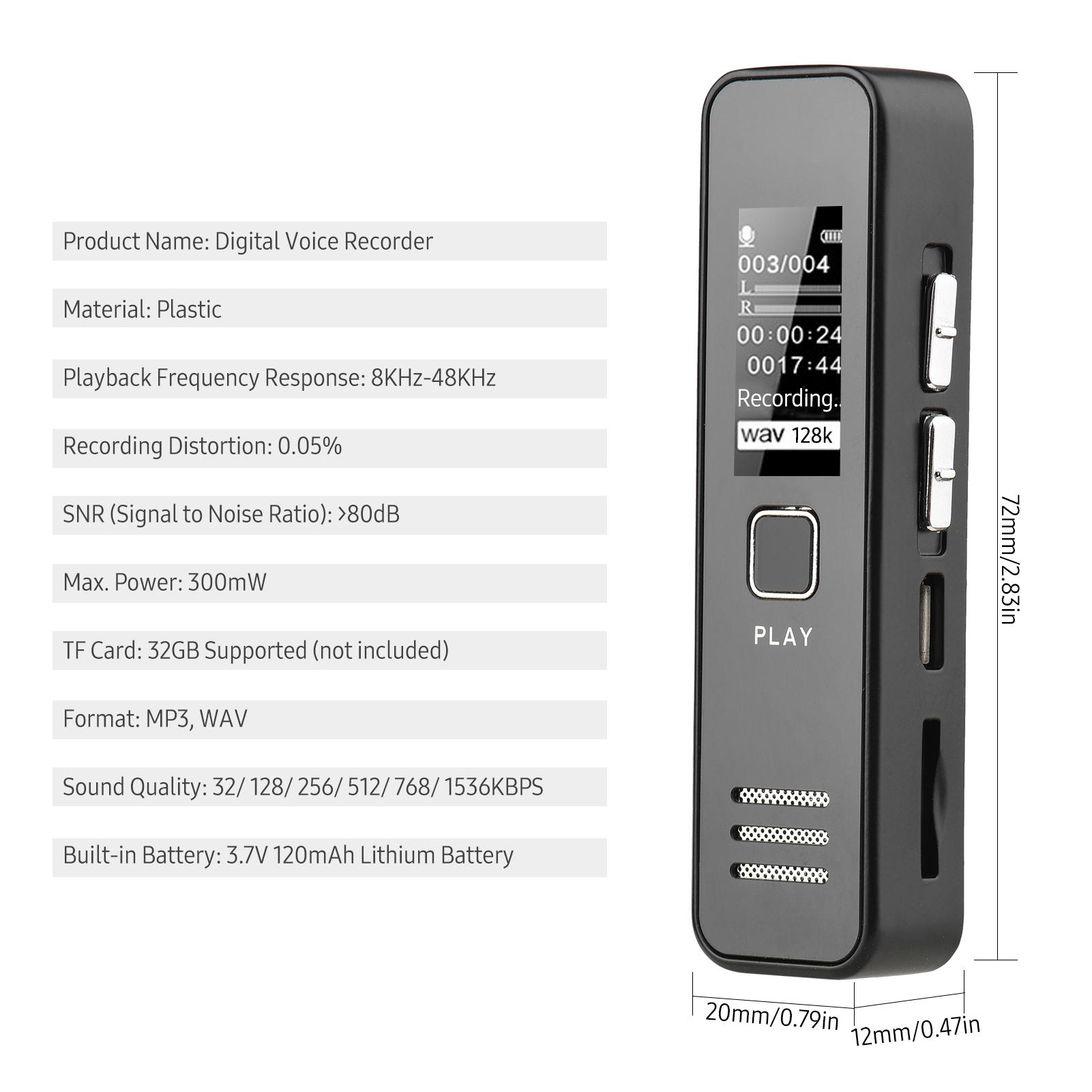 

Цифровой диктофон 32 ГБ, устройство для записи голоса 32-1536 кбит/с для лекций, встреч, интервью, деловых переговоров, аудиозапись чёрный