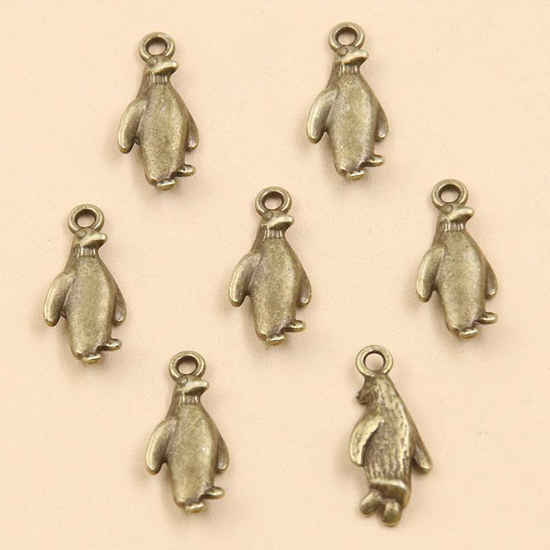 3-Color 10x23mm Alloy Retro Penguin Charm Pendant for DIY Jewelry and Accessories