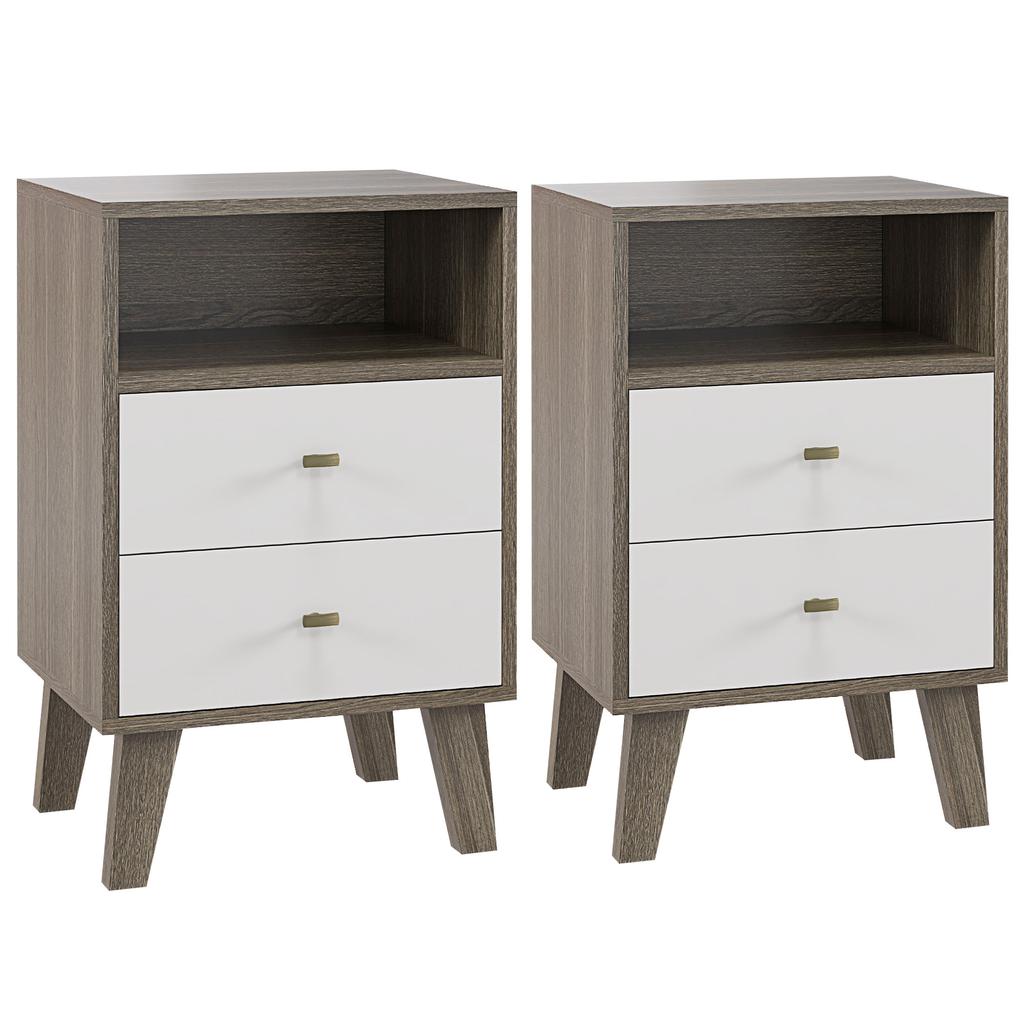 Industrial-Scandinavian Mix Bedside Table, with Drawers and Shelf