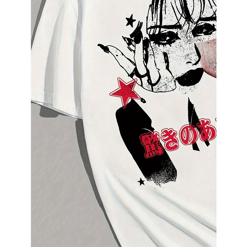 European Size Patterned Portrait Fashion T-Shirt, Men's Casual Sports Loose Short Sleeve Black Shirt with Character Head Portrait
