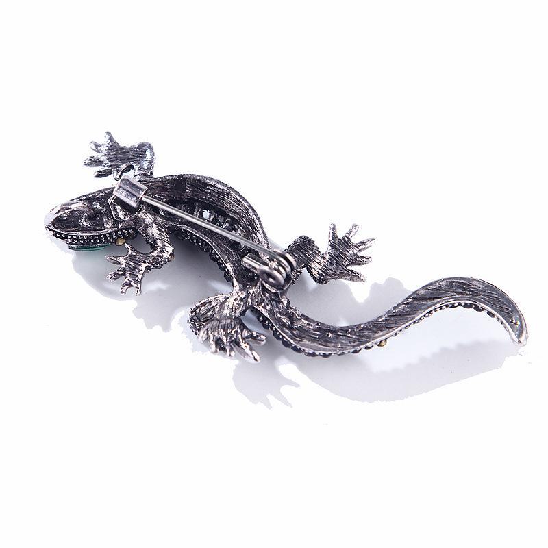 Lanhao Retro Lizard Brooch: Full Diamond Alloy Accessory for Men & Women.