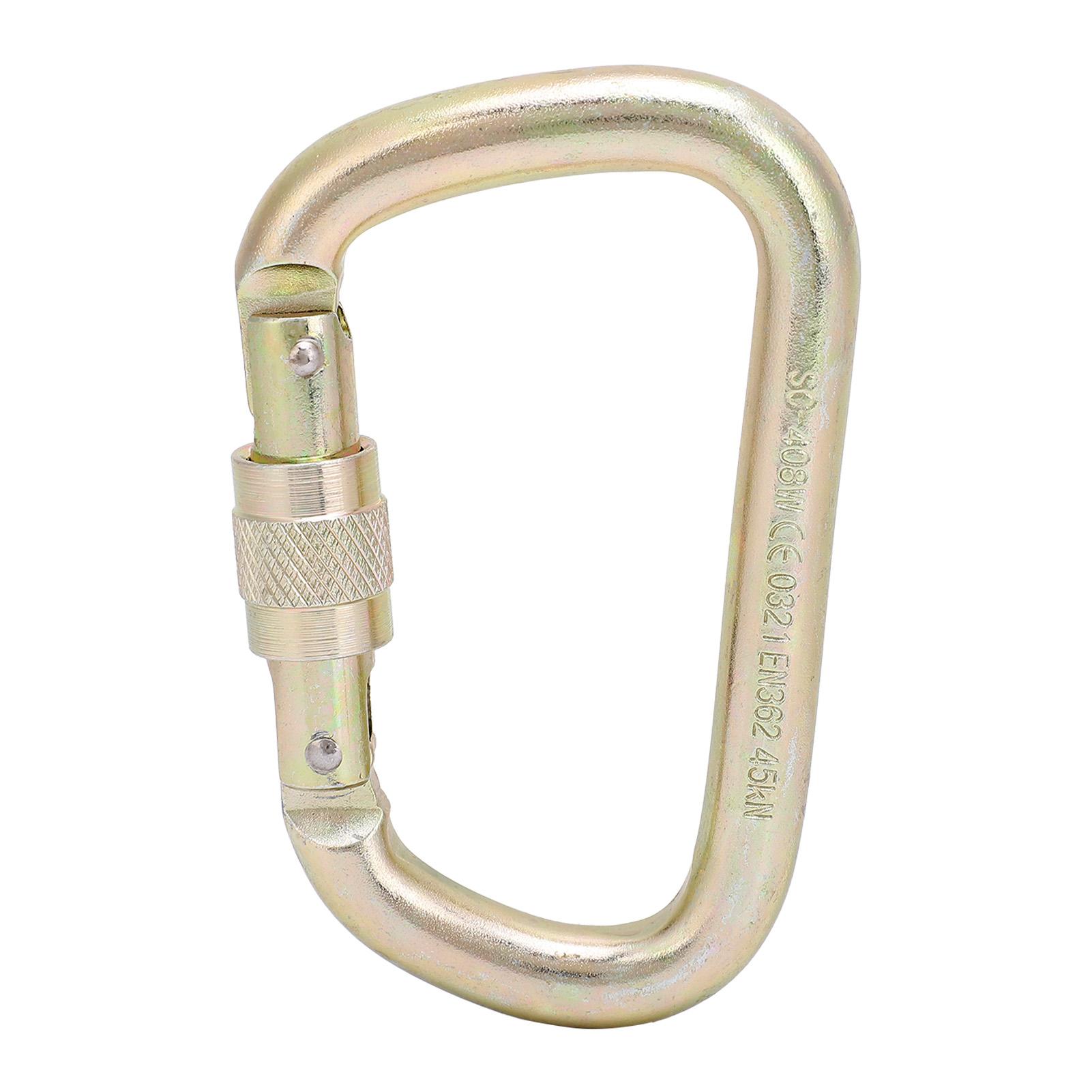 High Load Bearing   Outdoor Screwgate D shaped Carabiner for Climbing Mountaineering(Golden )