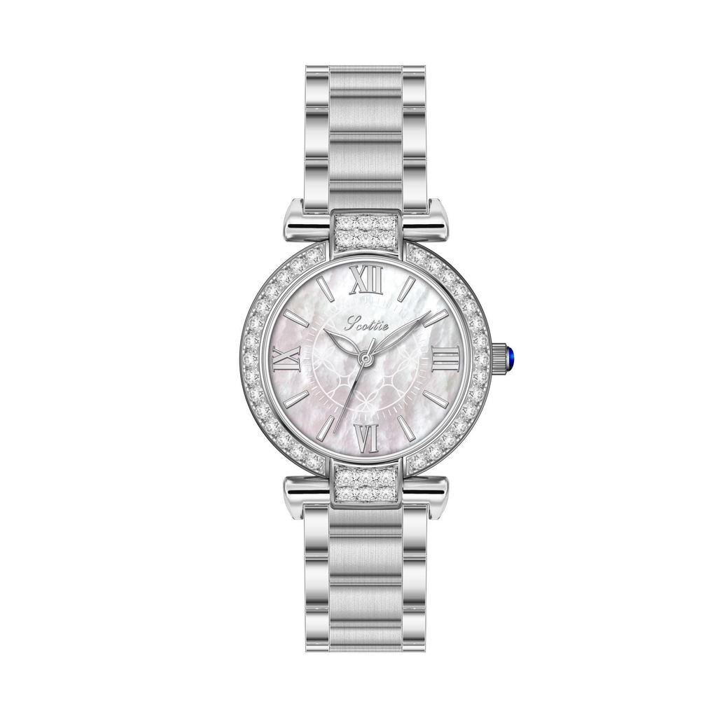 Scottie Women's 9611C Versatile Leather Strap Watch, Mother-of-Pearl Dial, Diamond-Set, TikTok Style