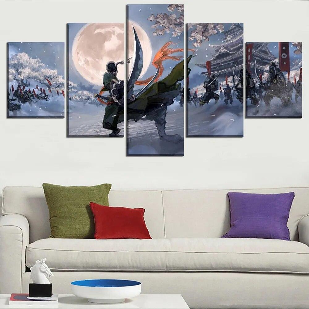 5 Panel Anime Cuadros Roronoa Zoro Wall Art Canvas HD Posters Pictures Paintings Home Decor Accessories Living Room Decoration