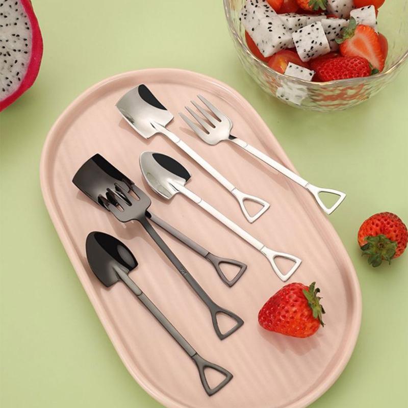 Set of 3 Steel Tea Spoon Small Household Ice Cream Spoons and Fork Kitchenwares