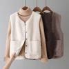 Women's V Neck Sleeveless Vest Regular Fit Casual Fleece Waistcoat Solid Color Single Breasted Cardigan Top