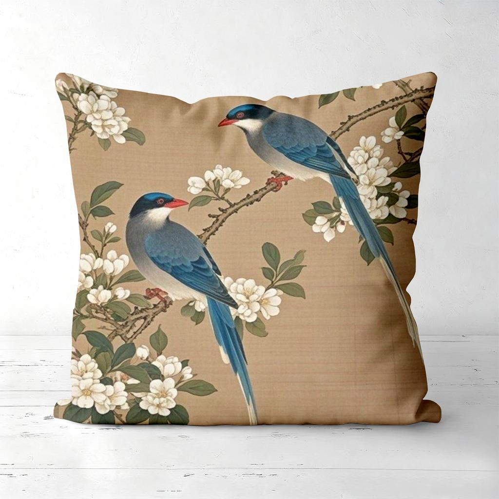 Birds and Blossoms Pattern Decorative Throw Pillow Polyester pillowcase, sofa decorative cushion cov Headboard Pillow