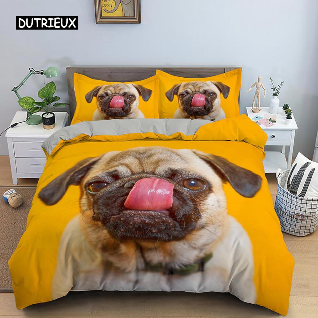 Dog Duvet Cover Set Golden Retriever Queen Size Bedding Set for Boys Girls Microfiber 3D Pet Themed Animal Funny Dog Quilt Cover