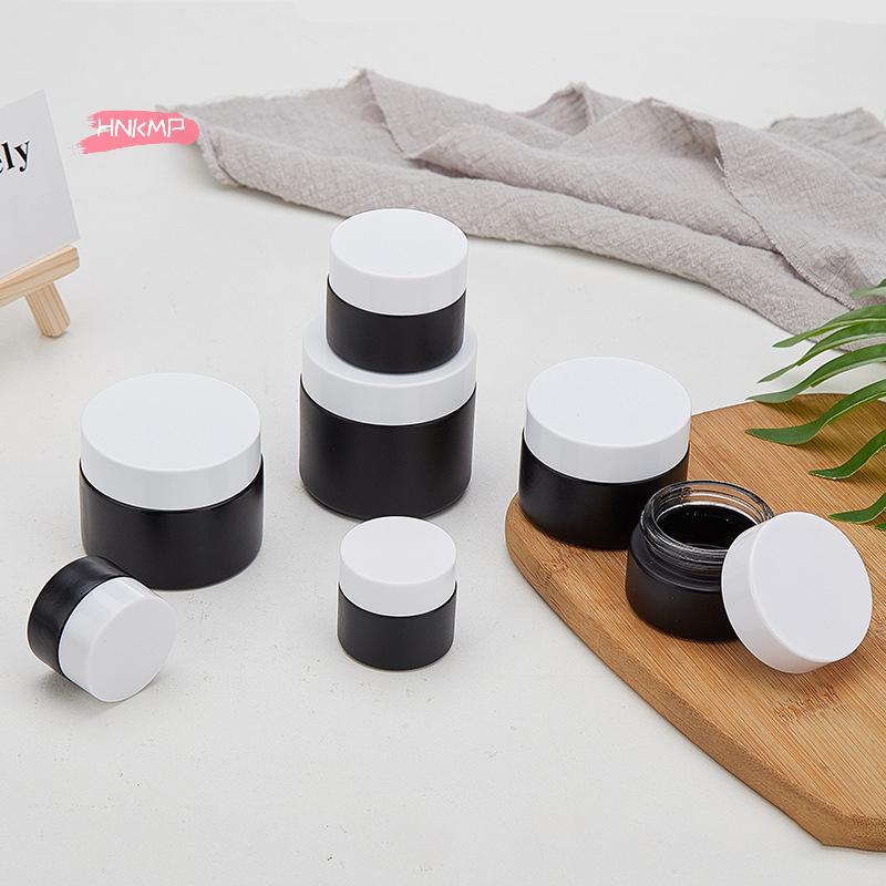 1Pc Black Glass Cream Jar with Plastic Lid Cosmetic Container 10/30/60g Travel Size Empty Jars for Makeup Glass Bottle