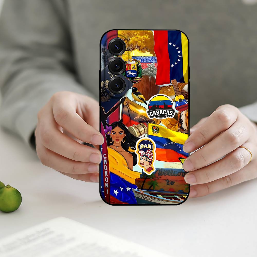 Venezuela Aesthetic Art Phone Case Silicon Phone Case For Samsung S24, S25 S22,S30,Note20,Lite,Ultra,Shockproof, Black,Case S25