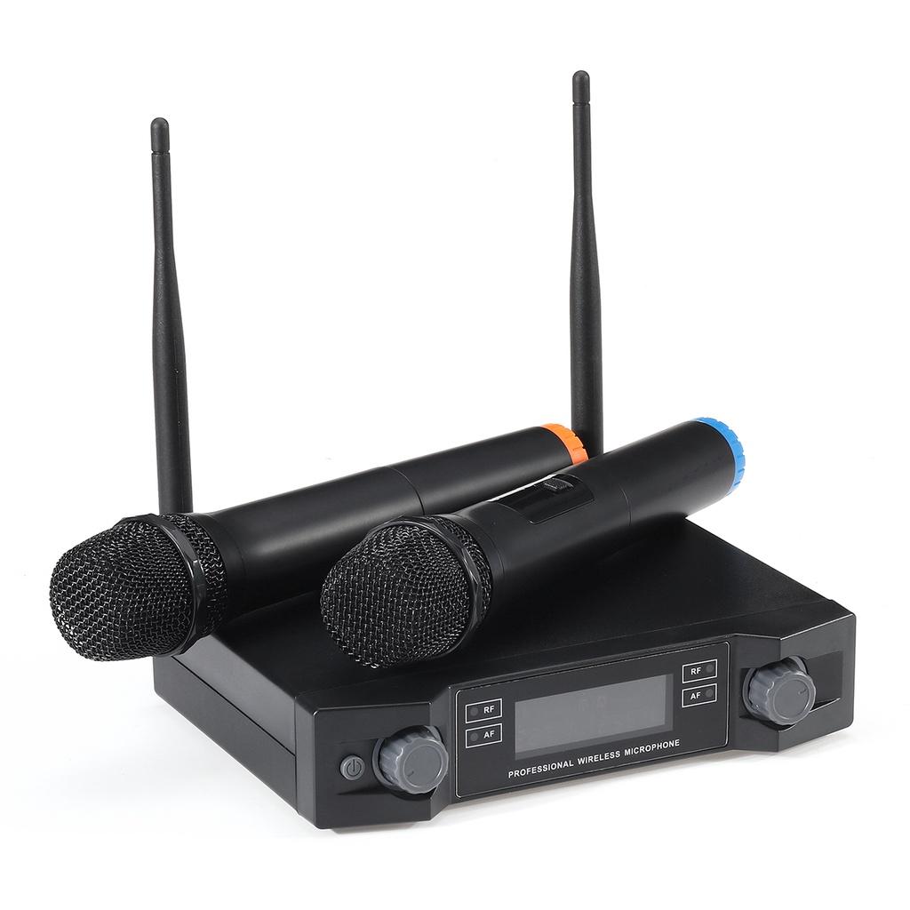 12V 0-280mV 2 Channel New UHF Professional Dual Wireless Microphone System Kits Cordless Handheld Mic Long Range for Karaoke Speech