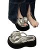 Bow Thick Bottom Heightening 7CM Slippers Women's Summer Wear Fashion Fairy Style 2025 New One-word Sandals