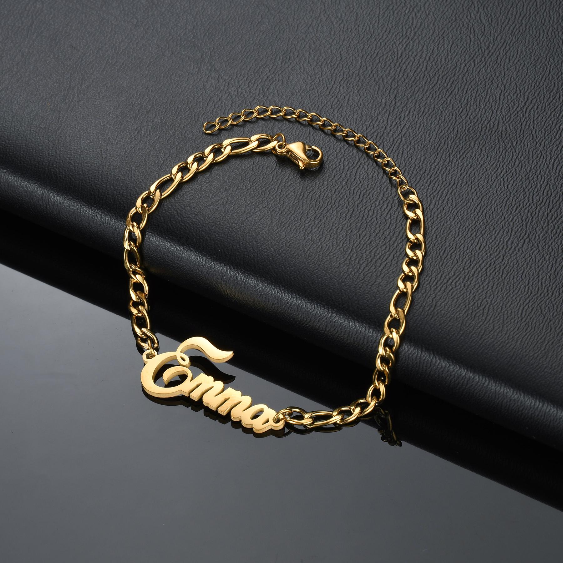 

Atoztide Personalized Custom Name Bracelet Necklace Jewelry Set Figaro Chain Pendant Stainless Steel For Women Men Birthday Gift Send the Length&Silver color