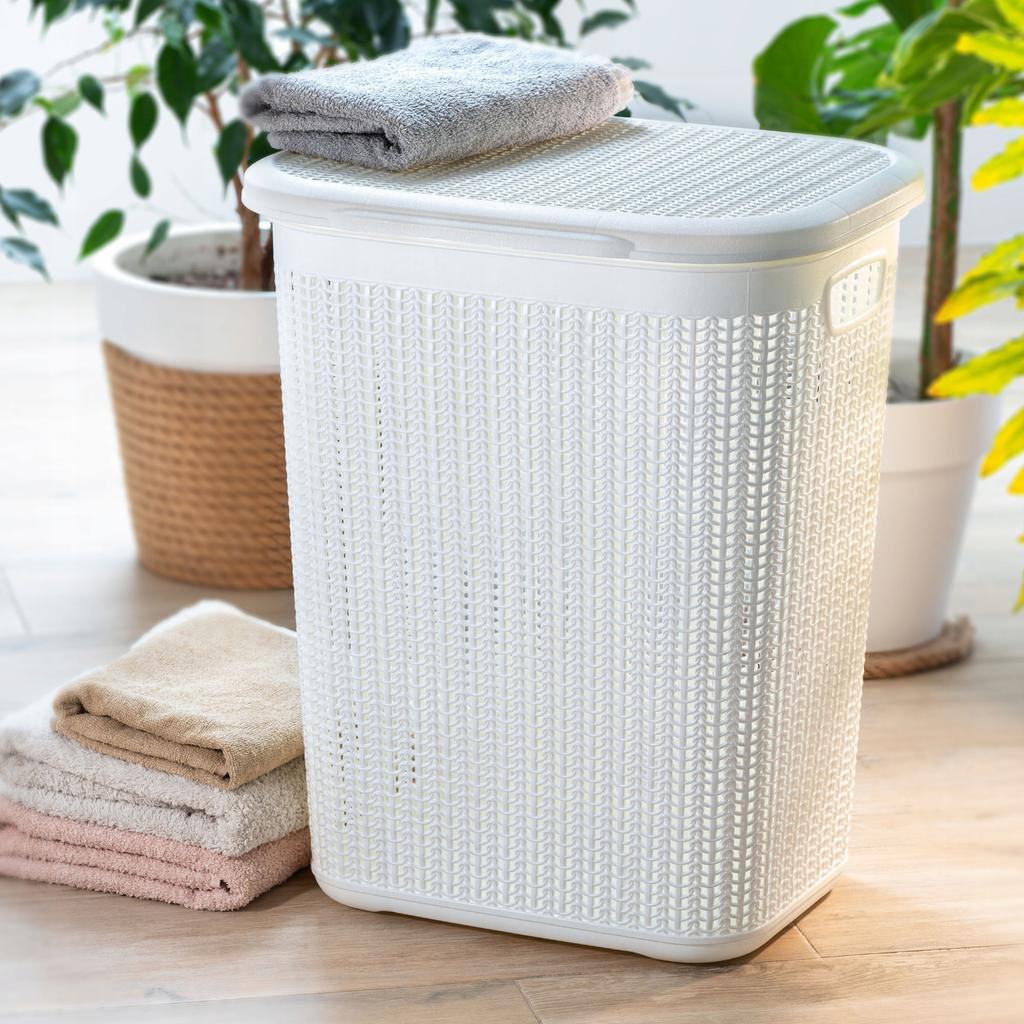 KADAX Kosz Na Pranie Bieliznę 50L Pojemnik Plastikowy Duży Z Pokrywą