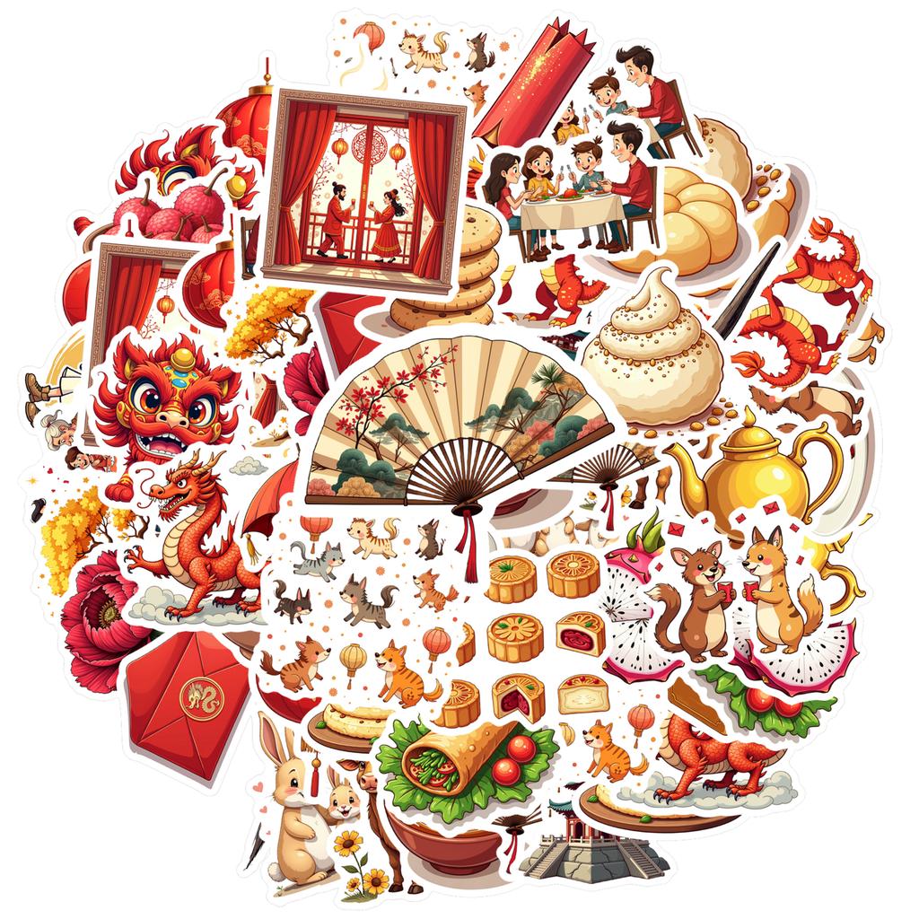 35pcs-100pcs Cultural Festivals Stickers Festive Chinese Culture DIY Stickers Funny Stickers For Car Sticker Guitar Phone