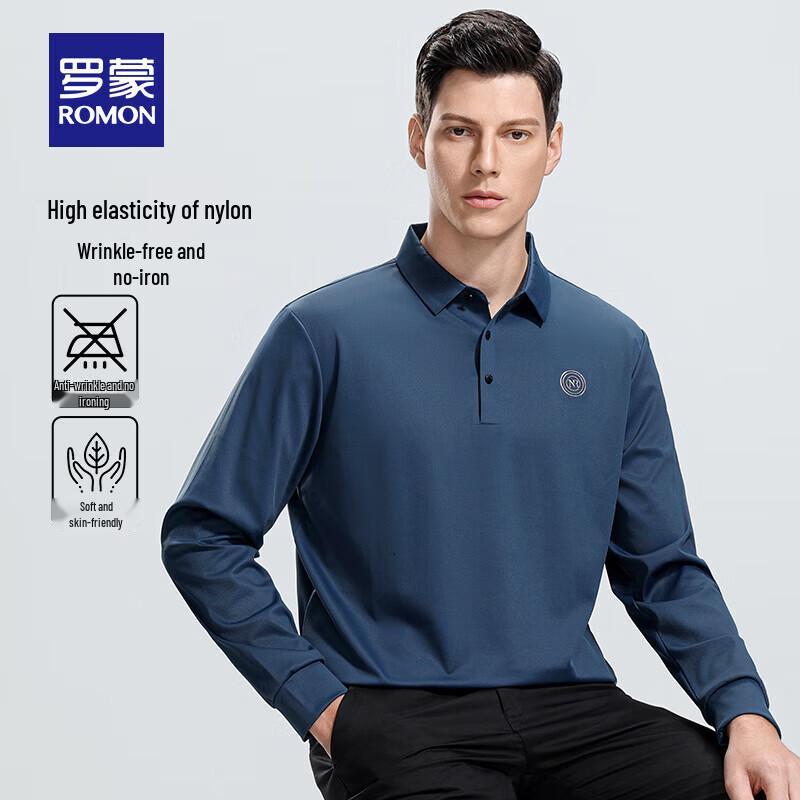 ROMON Men s Non-Iron Long Sleeve Polo Shirt 195