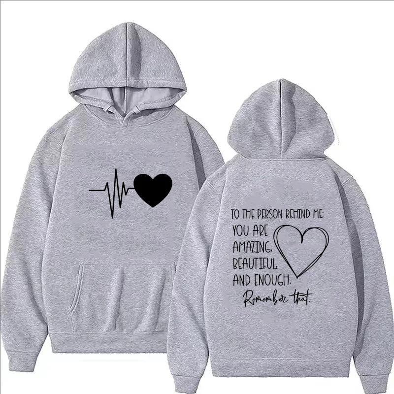 2025 Women New Heartbeat Printed Hoodie Autumn Winter Casual Loose Fashion O-Neck Long Sleeve Tops Pullover Fleece Sweatshirts