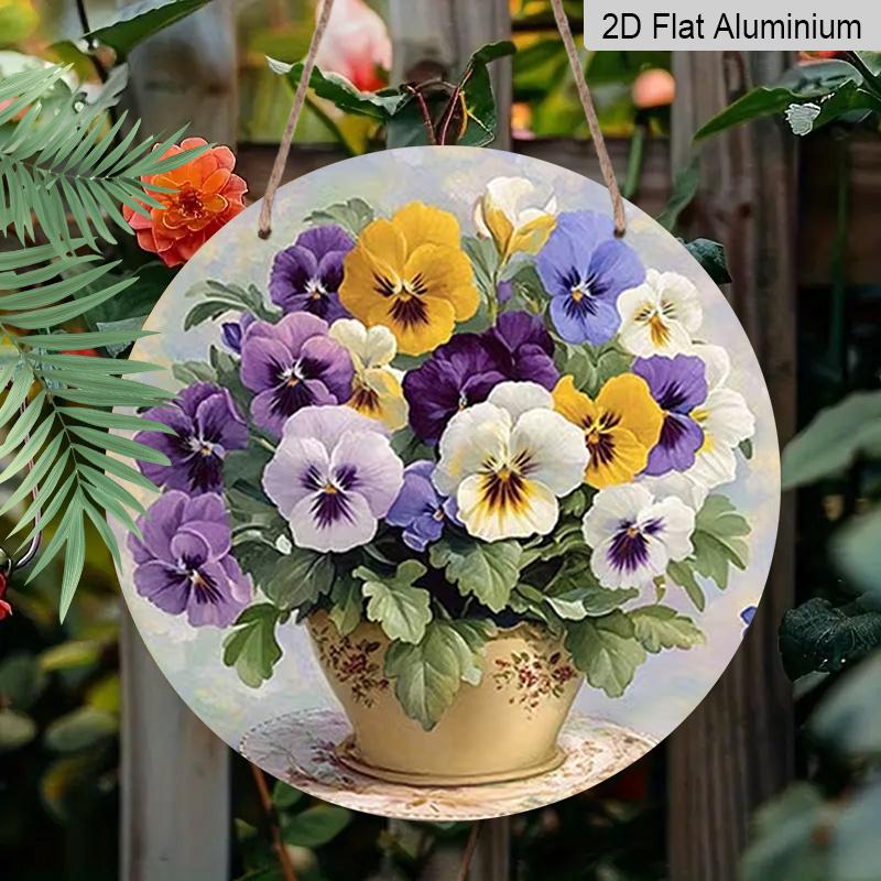 

2D Flat Aluminum Wall Art with Three-Color Floral Design Rustic Country Style 7.87 Inches X 7.87 Inches Perfect for Gardens, Farmhouses, Cafes, Front 1pc