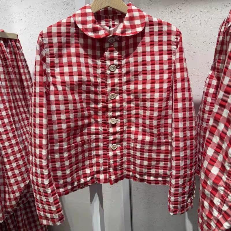

CDG KZYU Women s Spring/Summer Plaid Shirt Cardigan with Doll Collar - Loose, Long Sleeve, Trendy Top M красный
