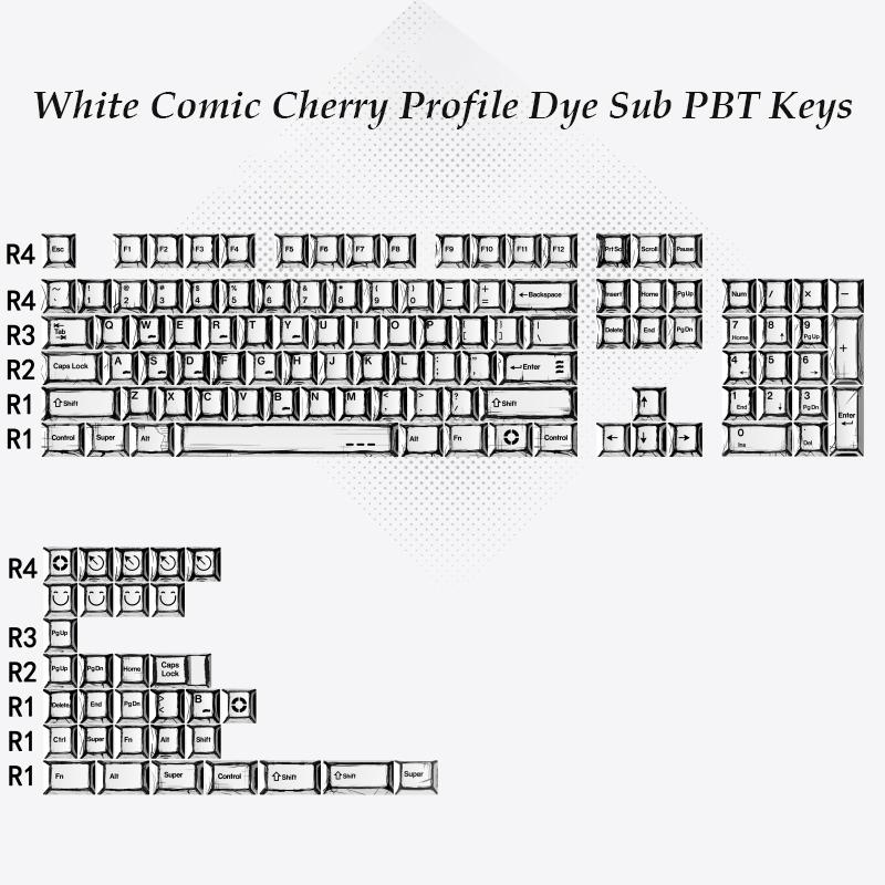 136 Keys Comic White English Korean German Layout Keycaps Dye Sub PBT Keycaps Cherry Profile for MX Switches Gaming Keybaord