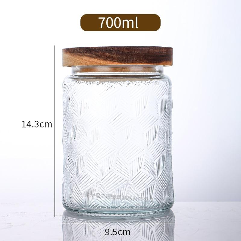 Ancient Peony Flower Relief Transparent Glass Storage Jar for Snacks, Tea Sealed Jar, Kitchen Storage Glass Bottle