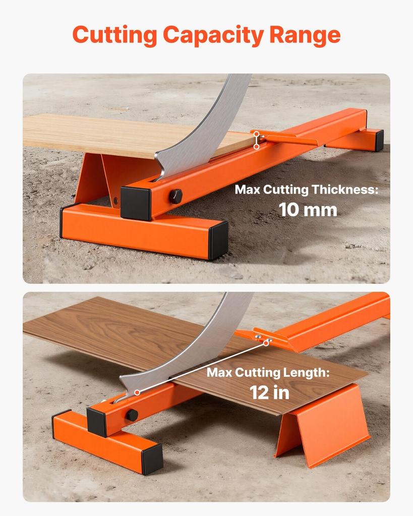 304.8mm Vinyl Floor Cutter, 10mm Thick Laminate Flooring Cutter with Cutting Angle Guide, Rubber Handle, Honing Stone, D2 Steel Blade for Cutting