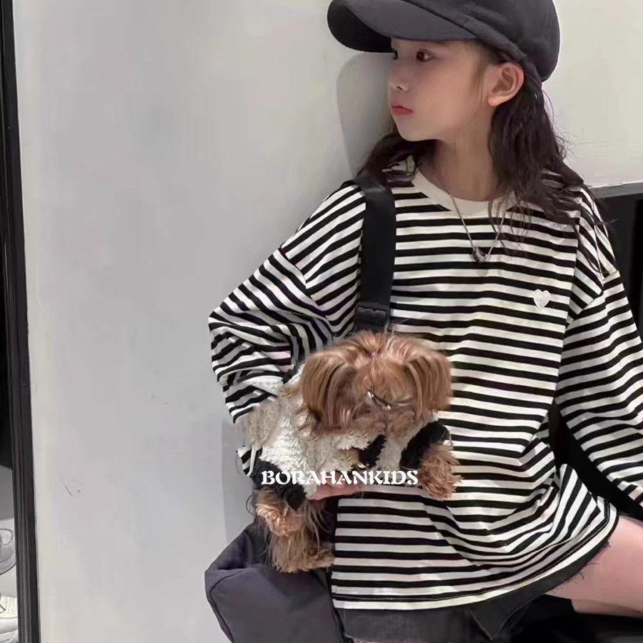 

Полосатая футболка с длинным рукавом в корейском стиле для девочек 2024 года для студентов на весну и осень 110