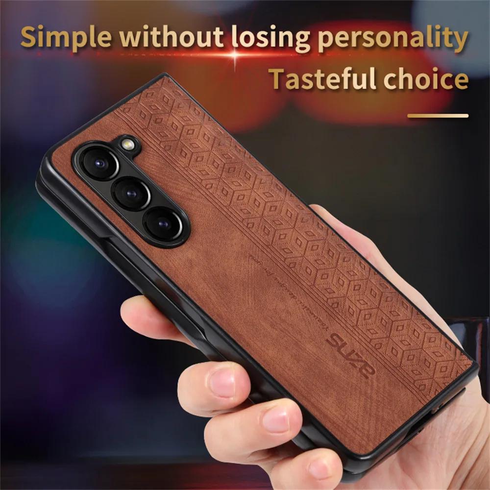 3D Embossing Case for Samsung Galaxy Z Fold 6 5 4 3 Fold6 5G Cover Soft Matte Leather Full Camera Protect Shell Fundas Coque