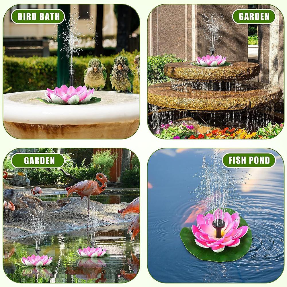 Lotus Solar Water Fountain Brushless Pump Mini Waterfall Fountain Artificial Lotus Flowers Fountain for Outdoor Bird Bath