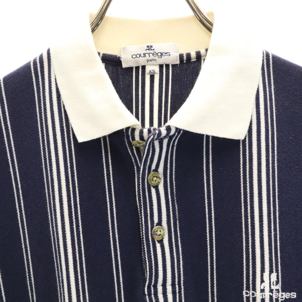 COURREGES Striped Pattern Short Sleeve Polo Shirt XS Navy Men's Used