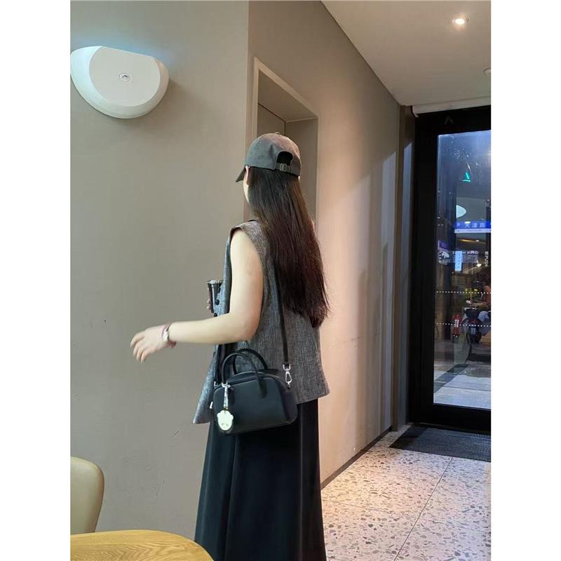 Portable Mini Boston Bag Women'S Spring And Summer Lychee Pattern Commuter Soft Leather Shoulder Crossbody Bag