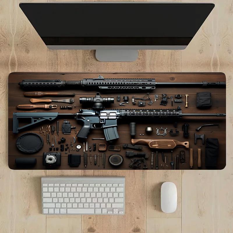 Oval Tactical Gun Large Mouse Pad Precision Gaming Design Desk Pads Anti-Slip Rubber Bottom 900X400 Gaming Keyboard Mousepads