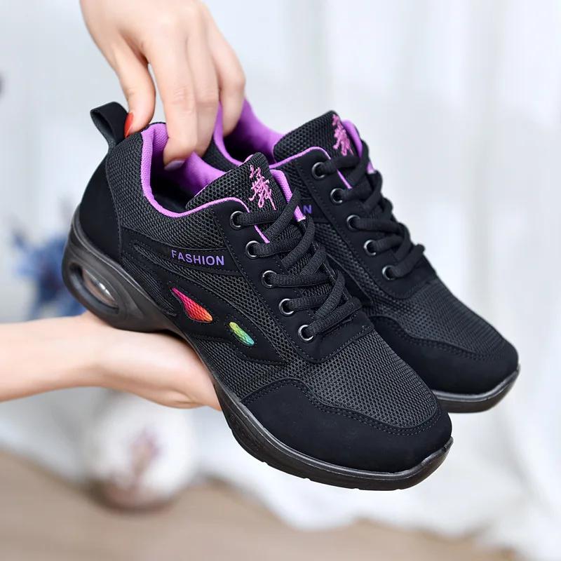 Women Dance Sneakers for Woman Jazz Shoes Mesh Modern Outsole Dance Sneakers Breathable Lightweight Dancing Fitness Shoes For