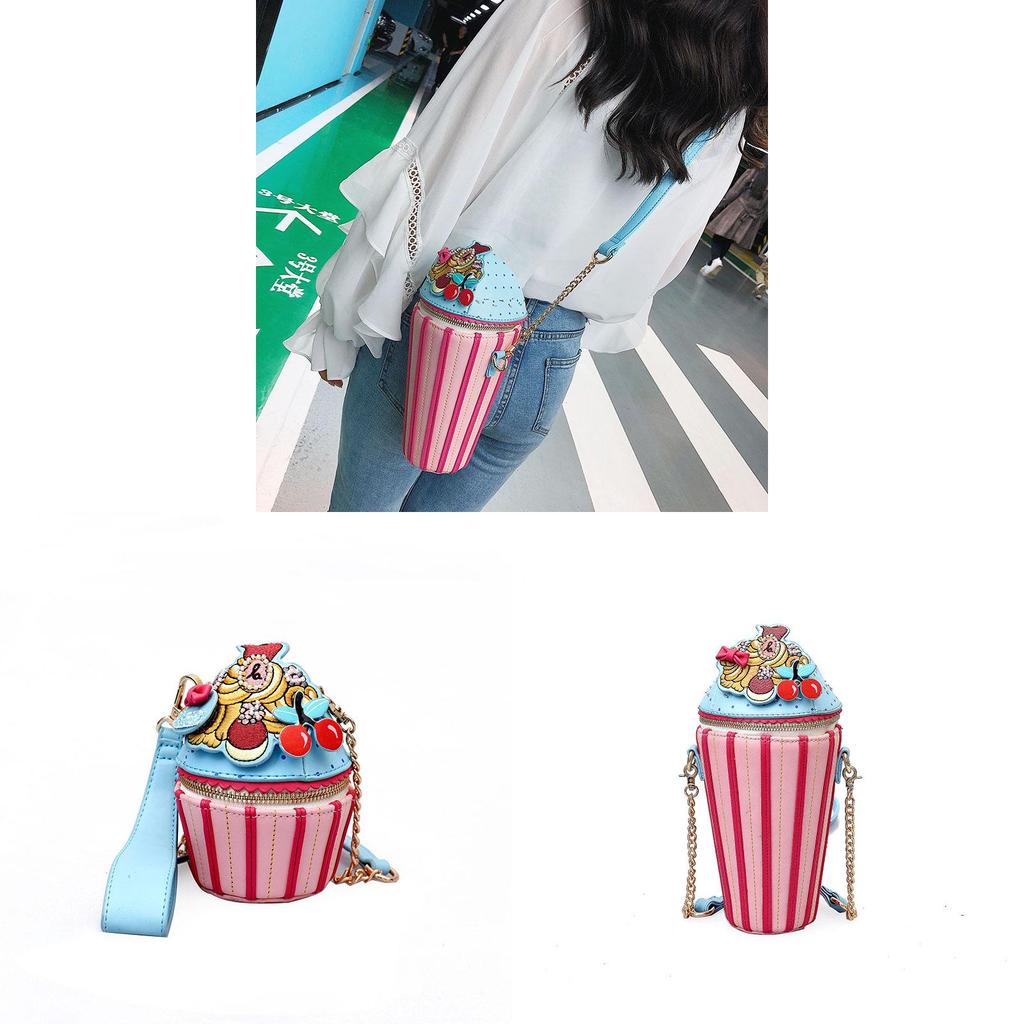 Ice Cream Cartoon Girl Small Pu Crossbody Bag With Chain For Daily Casual Use