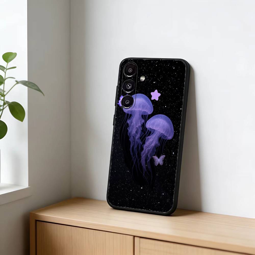 INS C-Cartoon Jellyfish Phone Case For Samsung Galaxy A20,21s,22,31,32,52,53,72,73,80,91 Soft Black Shell