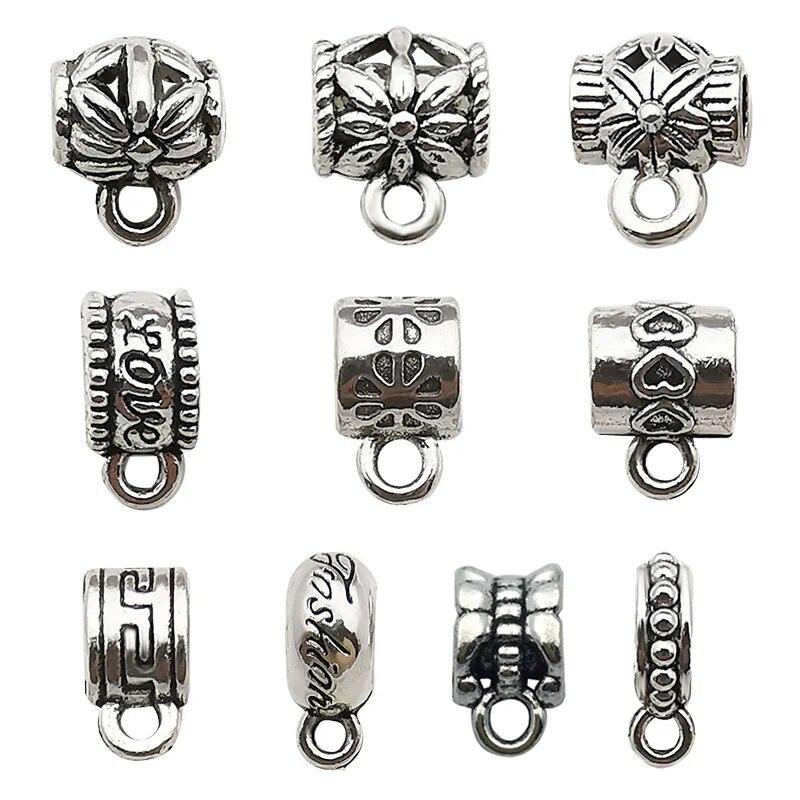 100Pcs Clasp Bail Beads Charms Bail Tube Beads, Loose Spacer Bead Hanger Charm For Jewelry Making DIY Necklace Bracele