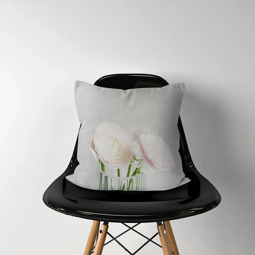 Home Decor Pink Flower Print Cushion Cover Soft Polyester Pillowcase Bedroom Car  Funda De Almohada