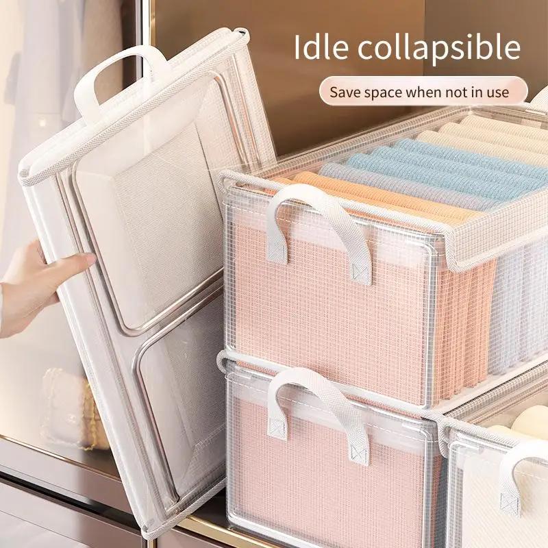 Drawer Type Transparent Foldable Storage Box 1pc Household Wardrobe Layering Box for Clothes Pants Organizing and Storage
