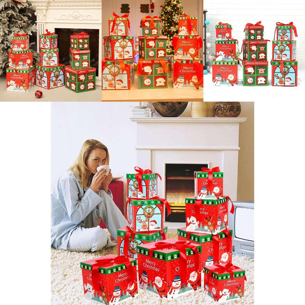 Delicioasă colecție de 3 cutii cadou premium mari pentru Ajunul Crăciunului, cu capac elegant și panglică