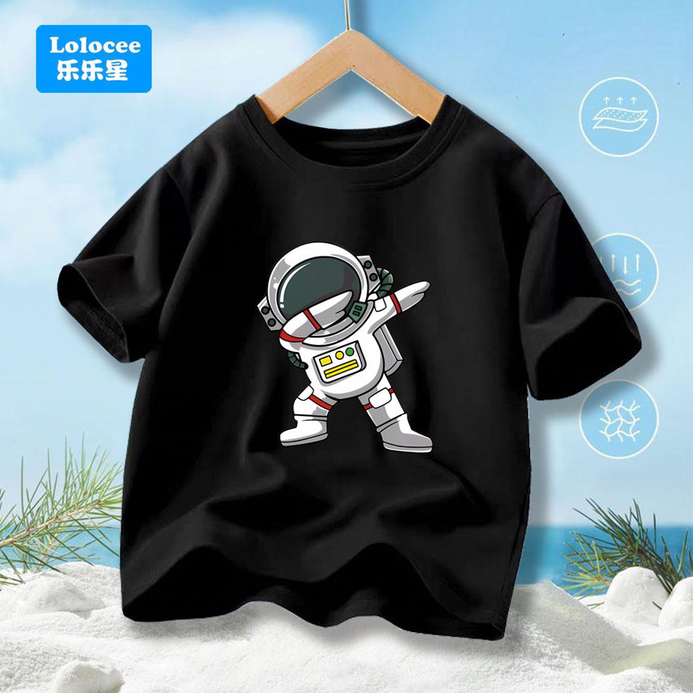 Boys' Summer T-shirt Fun Graffiti Astronaut Print Youth T-shirt Boys' Casual Street Top Children's Summer Clothes