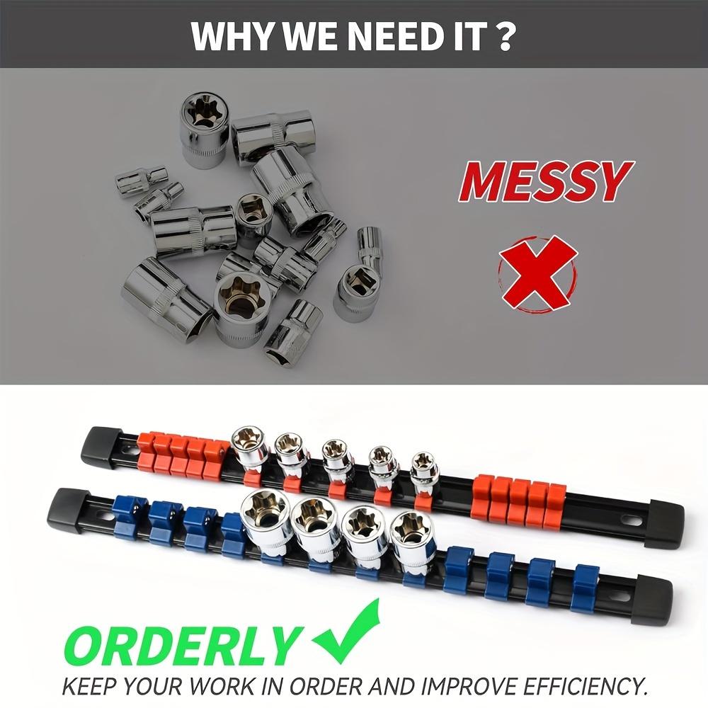 12PCS ABS Organizer, 3/8-Inch 1/2-Inch 1/4-Inch Drive Rail Holders, Heavy Duty Racks, Black Rails with Clips