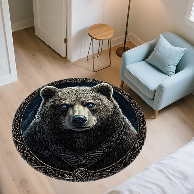 Viking Bear  Round Area Rug,Carpet Rug for Living Room Bedroom Sofa Playroom Decor,Non-slip Floor Mat