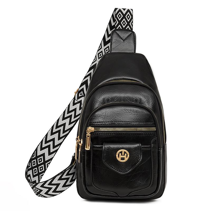 

Нагрудна сумка жіноча PU сумка кросбоді великої місткості сумка на плече чорний