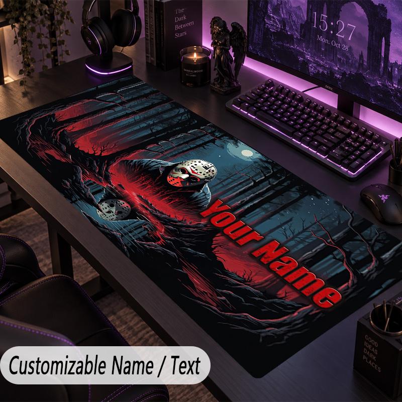 Custom Text Big Mousepad, Extended Desk Pad For Laptop Work GameFriday the 13th Jason Voorhees